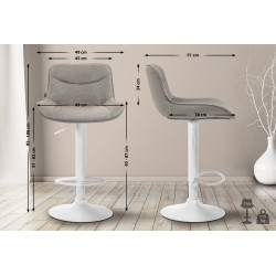 Tabouret de bar Vonore tissu blanc taupe