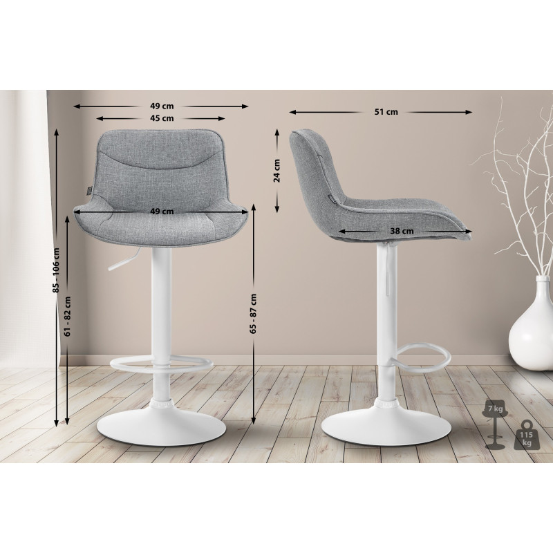 Tabouret de bar Vonore tissu blanc gris
