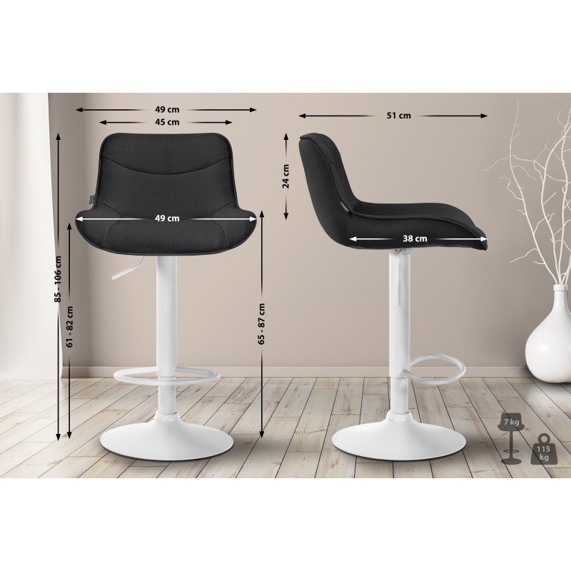 Tabouret de bar Vonore tissu blanc noir
