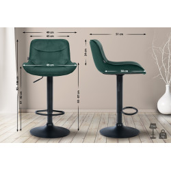 Tabouret de bar Vonore velours noir vert