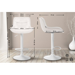 Tabouret de bar Vonore velours blanc crème