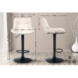 Tabouret de bar Vonore simili cuir noir crème
