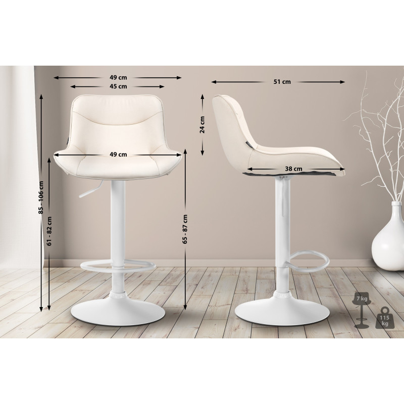 Tabouret de bar Vonore en cuir artificiel blanc crème
