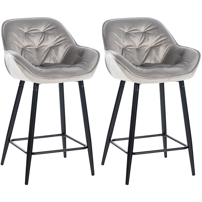 Lot de 2 tabourets de bar en velours Gibson 76 gris