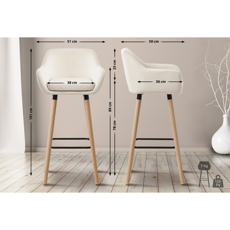 Tabouret de bar Grant en tissu beige