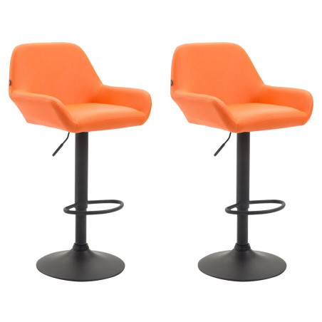 Lot de 2 tabourets de bar Braga, similicuir, noirs orange
