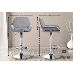 Lot de 2 tabourets de bar Braga velours gris chrome