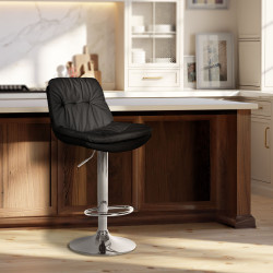 Tabouret de bar Laurel, similicuir, noir chromé
