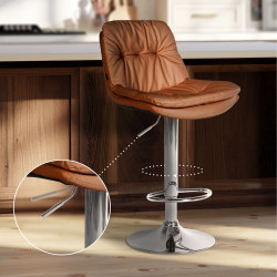 Tabouret de bar Laurel, similicuir, chrome, marron clair
