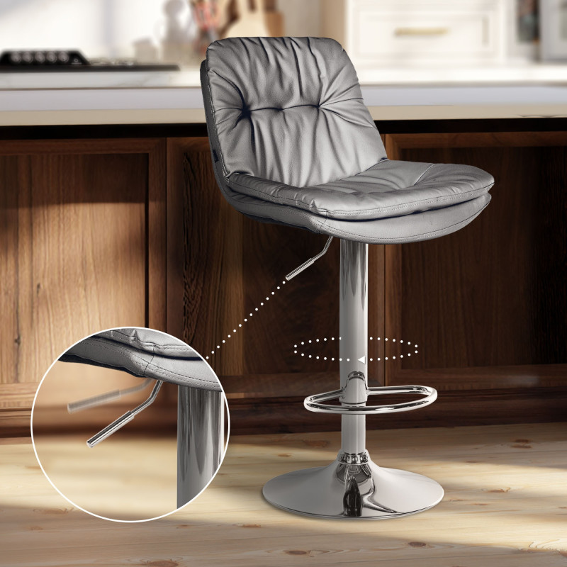 Tabouret de bar Laurel, similicuir, gris chrome
