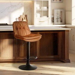 Tabouret de bar Laurel simili cuir noir marron clair