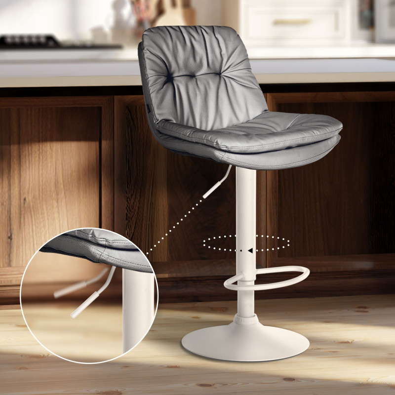 Tabouret de bar Laurel simili cuir blanc gris