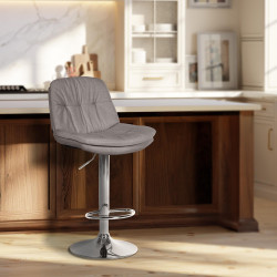 Tabouret de bar Laurel tissu gris chrome