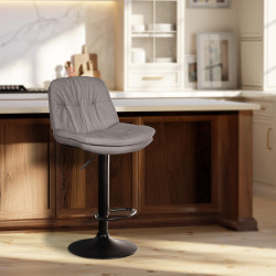 Tabouret de bar Laurel tissu noir gris