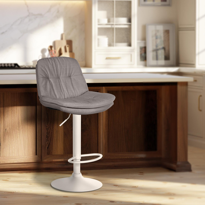 Tabouret de bar Laurel tissu blanc gris