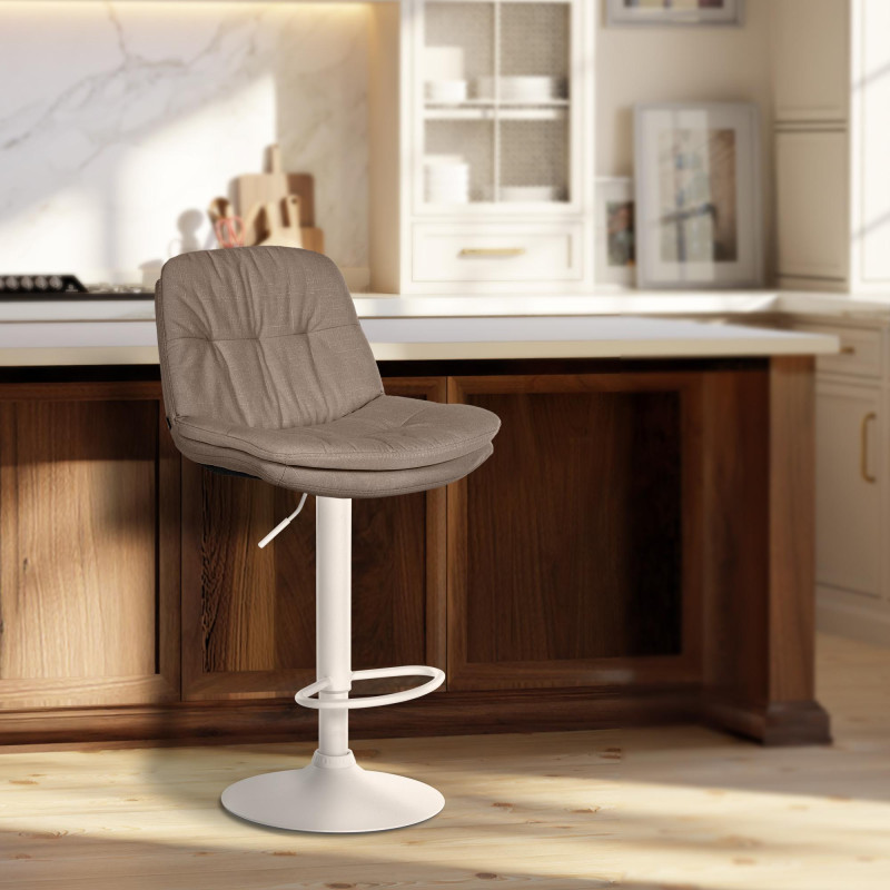 Tabouret de bar Laurel tissu blanc taupe