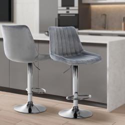Lot de 2 tabourets de bar Toni velours chrome gris foncé
