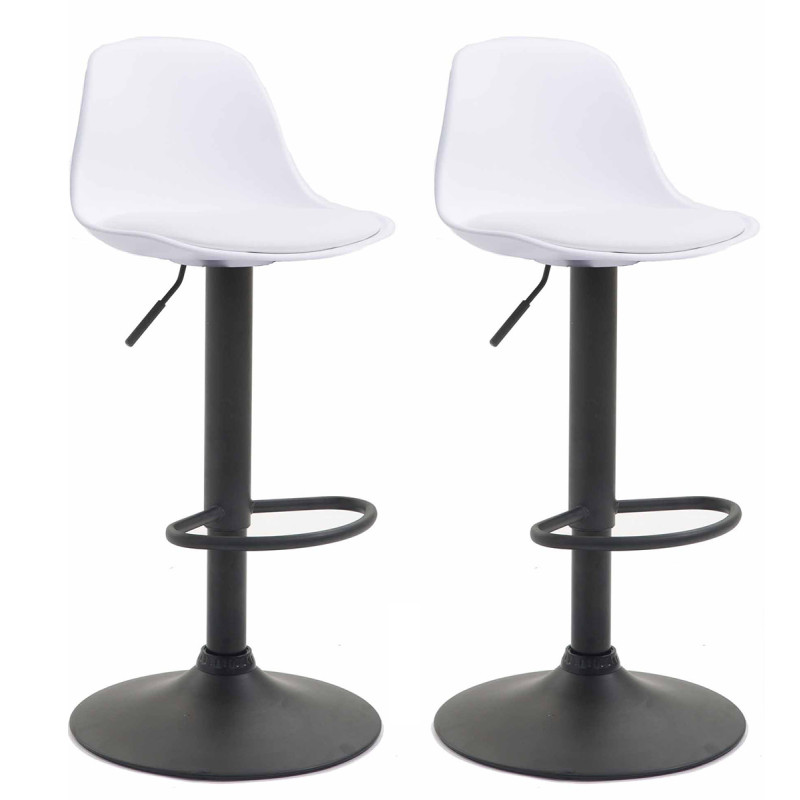 Lot de 2 tabourets de bar Kiel, en plastique noir blanc
