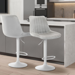 Lot de 2 tabourets de bar Toni velours blanc gris