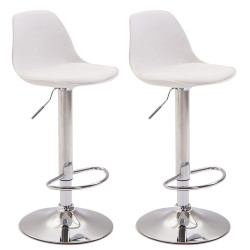Lot de 2 tabourets de bar Kiel en plastique chromé blanc
