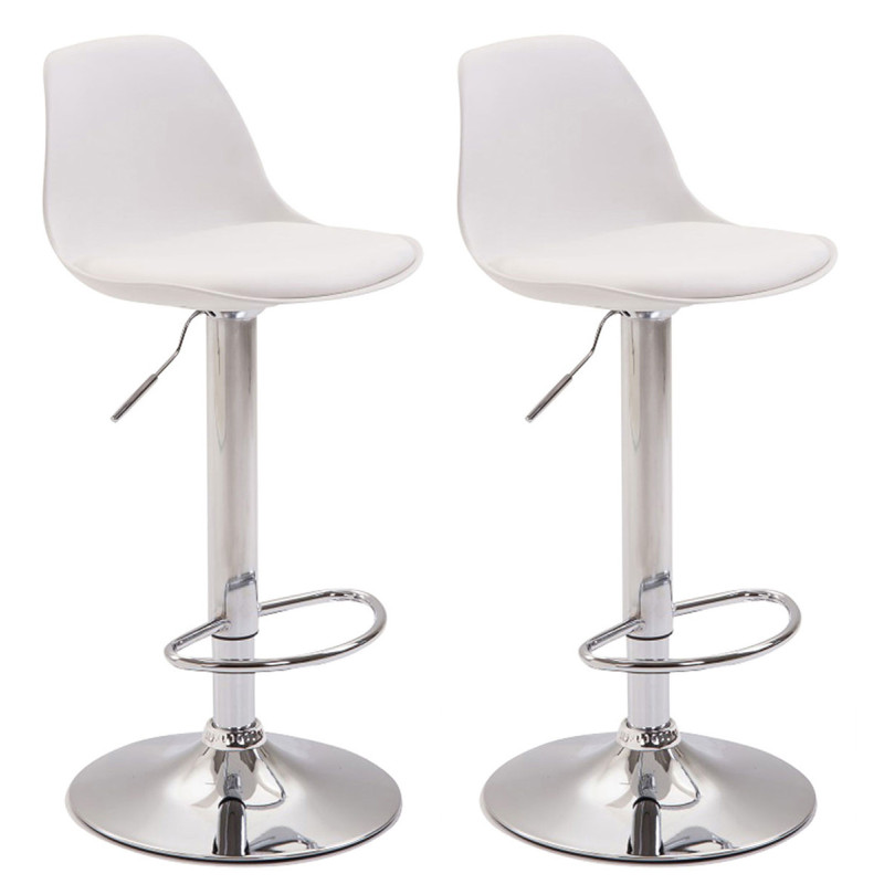 Lot de 2 tabourets de bar Kiel, en plastique chromé blanc