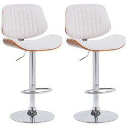 Lot de 2 tabourets de bar Clawson en tissu chromé noyer/crème