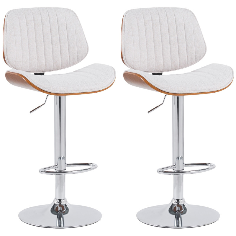 Lot de 2 tabourets de bar Clawson en tissu chromé noyer/crème