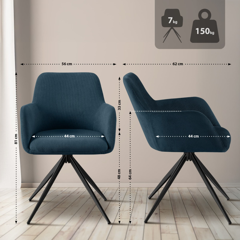 Chaise de salle à manger Olema Cord bleu