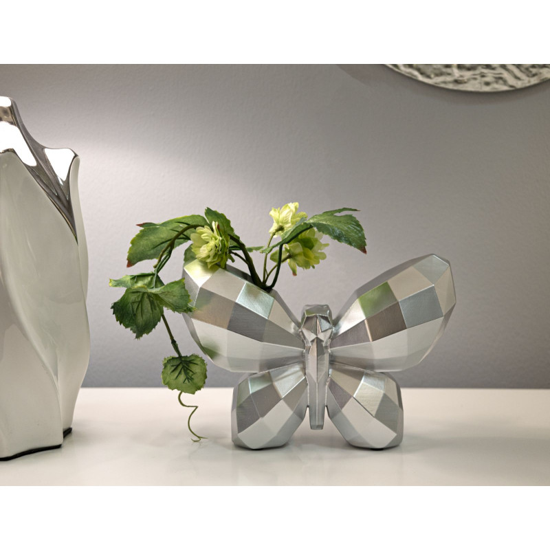 VASE PAPILLON ARGENT CM 22,5X8X15