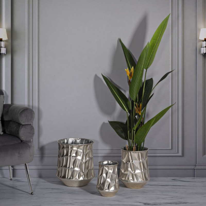 LOT DE 3 VASES ARGENTÉS CM Ø35X38,5-27,5X33-18,5X26,5