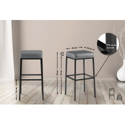 Set 2 sgabelli bar Montreal in similpelle nero,grigio