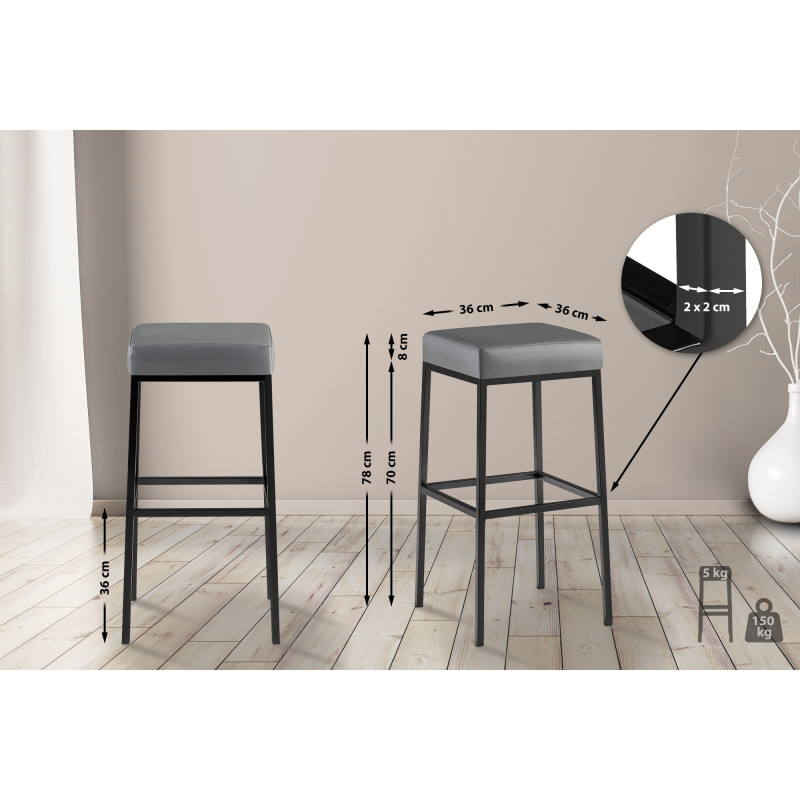 Set 2 sgabelli bar Montreal in similpelle nero,grigio