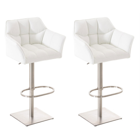 Set 2 sgabelli alti bar Damaso in similpelle bianco,acciaio inossidabile
