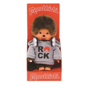 Peluche Monchhichi Bandai - Rock - 20 cm - Marron - Jaune - 3 ans et plus