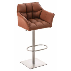 Set 2 sgabelli alti bar Damaso in similpelle marrone chiaro,acciaio inossidabile