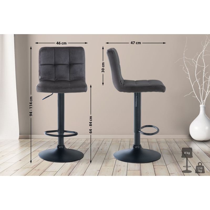 Tabouret de bar Pérou en velours noir