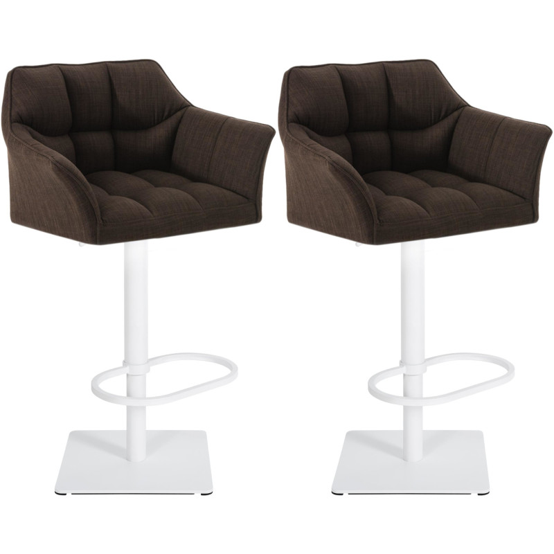 Lot de 2 tabourets de bar en tissu Damaso blanc marron