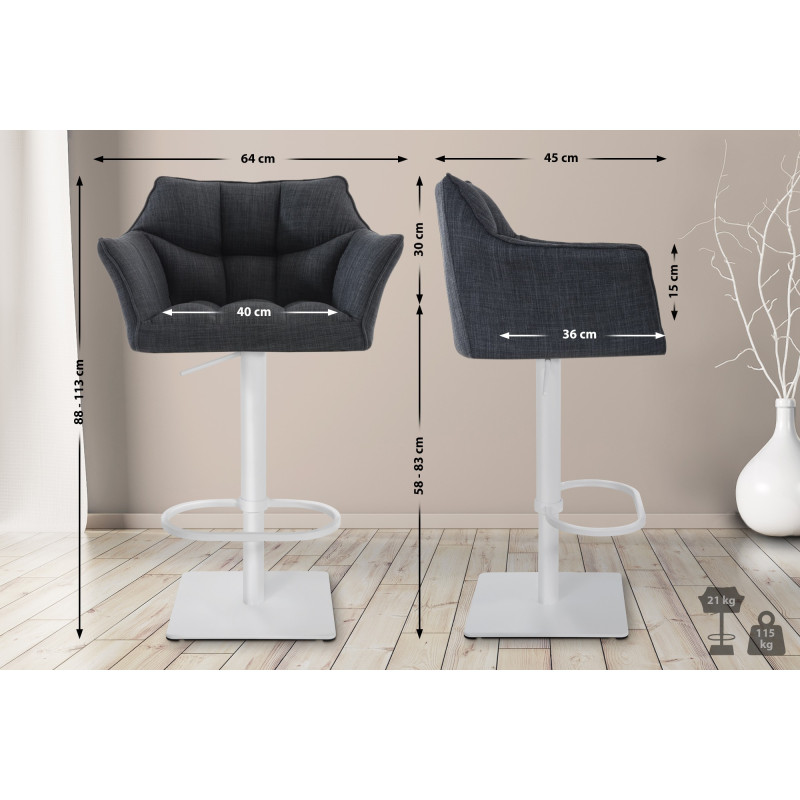 Ensemble de 2 tabourets de bar en tissu Damaso blanc gris foncé