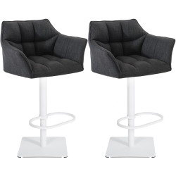 Lot de 2 tabourets de bar en tissu Damaso blanc gris foncé