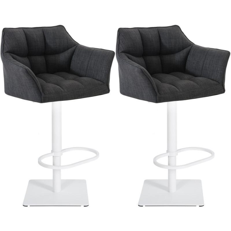 Ensemble de 2 tabourets de bar en tissu Damaso blanc gris foncé
