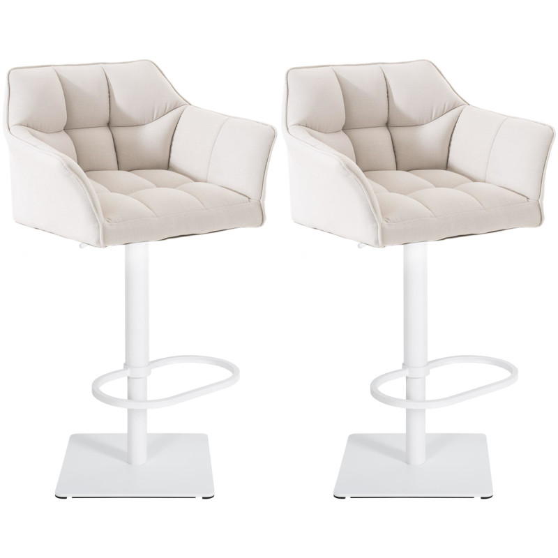Lot de 2 tabourets de bar en tissu Damaso blanc