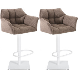Lot de 2 tabourets de bar en tissu Damaso blanc terra marron