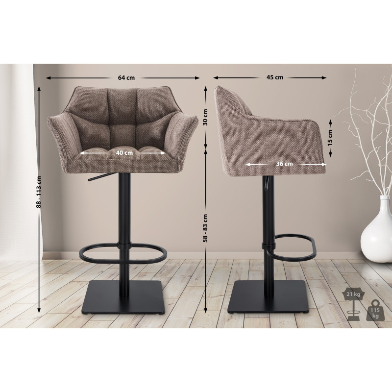 Ensemble de 2 tabourets de bar en tissu Damaso noir Terrabraun
