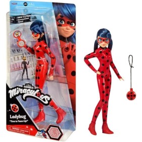 BANDAI - Miraculous Ladybug - Poupée mannequin 26 cm - Ladybug avec son téléphone - Nouveau costume effet vinyle - P50028