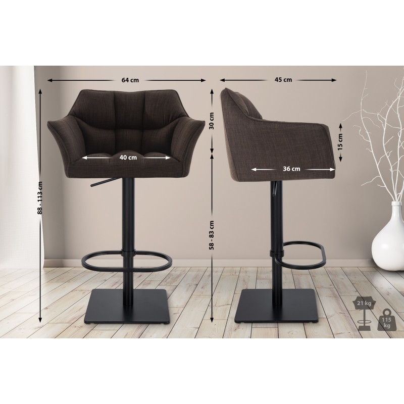 Lot de 2 tabourets de bar en tissu Damaso noir marron