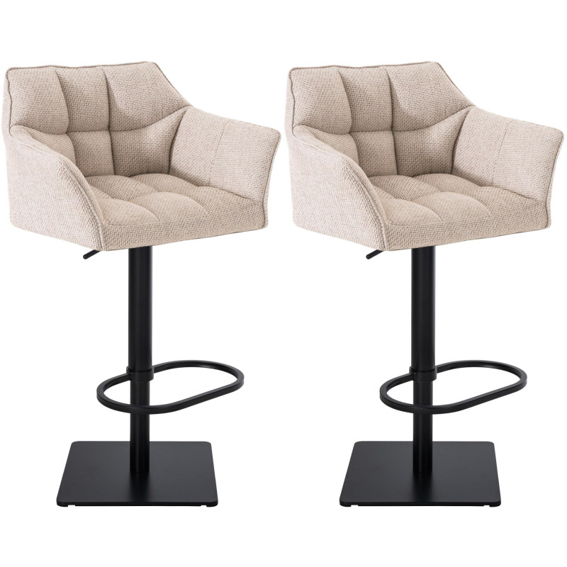 Lot de 2 tabourets de bar en tissu Damaso noir ivoire