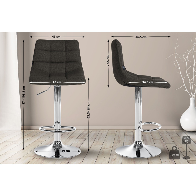 Tabouret de bar Jerry tissu chromé gris foncé