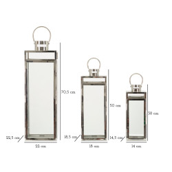 LANTERNE ARGENTÉE LOT DE 3 PCS CM 22X22,5X70,5-18X18,5X50-14X14,5X38