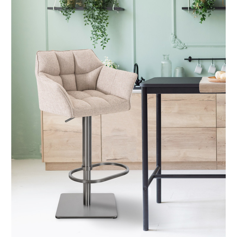 Ensemble de 2 tabourets de bar en tissu Damaso et acier inoxydable ivoire