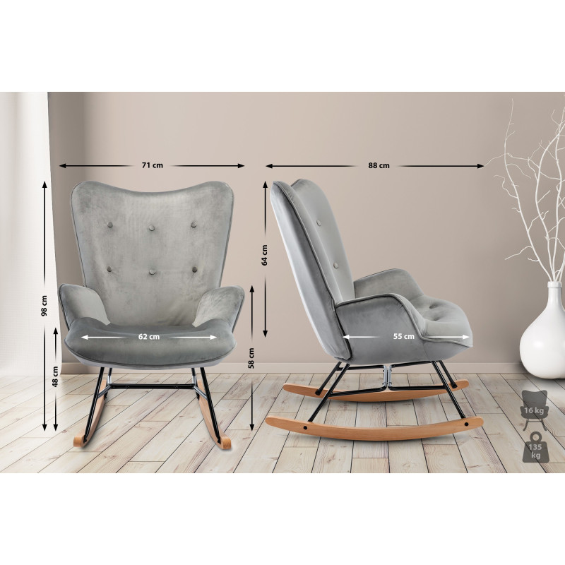 Fauteuil à bascule en velours Sanka gris